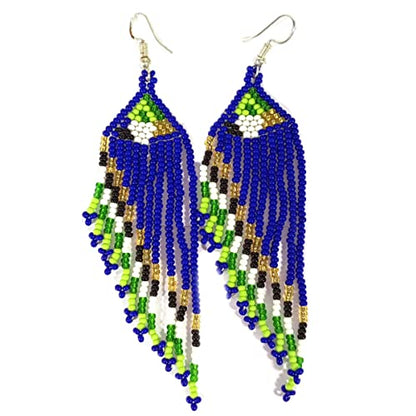 Handmade Native American Style Tribal ethnic Seed Bead Beaded Layered Medallion Necklace 4 - color: Blue