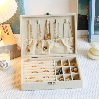 Small Jewelry Box for Women - Velvet Jewelry Box Organizers and Storage, Necklace, Earring, Ring, Bracelets Box (Ivory white)