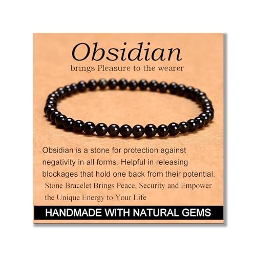 MASSIVE BEADS Handmade Yoga Stretch Elastic Bracelet Natural Stone Crystal Healing Power Energy Gifts for Unisex Adult 4mm 6mm 8mm 10mm - color: Black Obsidian(Pleasure), size: 4mm