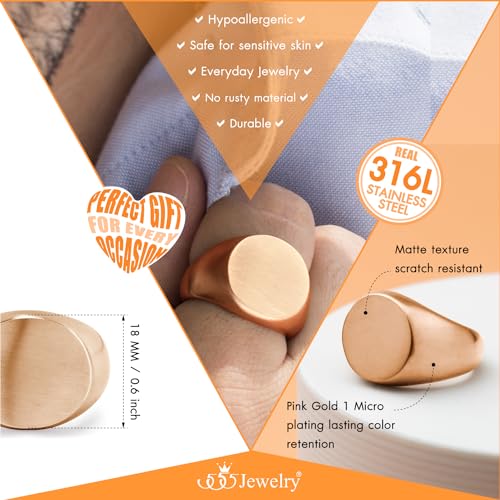 555Jewelry Stainless Steel Solid Plain High Polish Round Signet Ring for Men - color: Rose Gold Matt