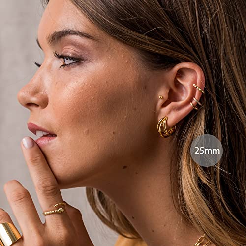 Chunky Gold Hoop Earrings for Women 14k Gold Plated Thick Triple Earrings | Hypoallergenic Trendy Chunky Gold Hoops Earrings,Dainty Jewelry Gifts for Women - style: 25MM/tripe hoop earrings
