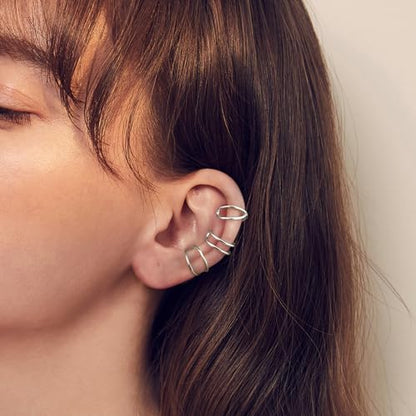 SEVENWELL Ear Cuffs for Women, Adjustable Non Piercing Cartilage Earrings | Adjustable Fit, Lightweight Comfort, Stackable Style, Sensitive-Ear Friendly, Daily & Party Wear - color: Style B-Silver-3 pcs