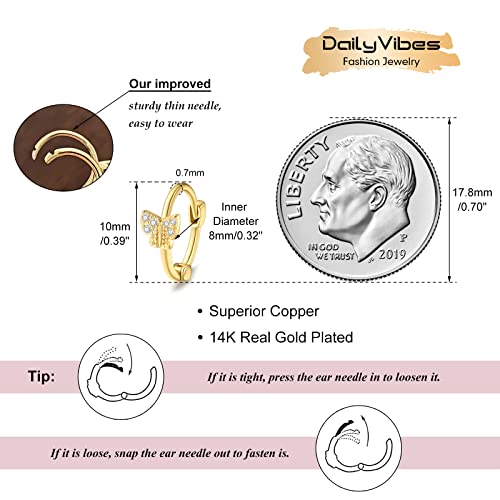 DAILY VIBES Dainty Butterfly Cross CZ Small Huggie Hoop Earrings for Women | Hypoallergenic, 14K Gold Plated Hoops, Tiny Cubic Zirconia, Cartilage Hoop Earrings for Women Trendy - color: Butterfly A