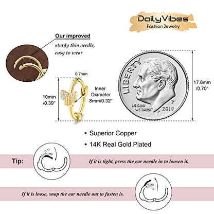 DAILY VIBES Dainty Butterfly Cross CZ Small Huggie Hoop Earrings for Women | Hypoallergenic, 14K Gold Plated Hoops, Tiny Cubic Zirconia, Cartilage Hoop Earrings for Women Trendy - color: Butterfly A