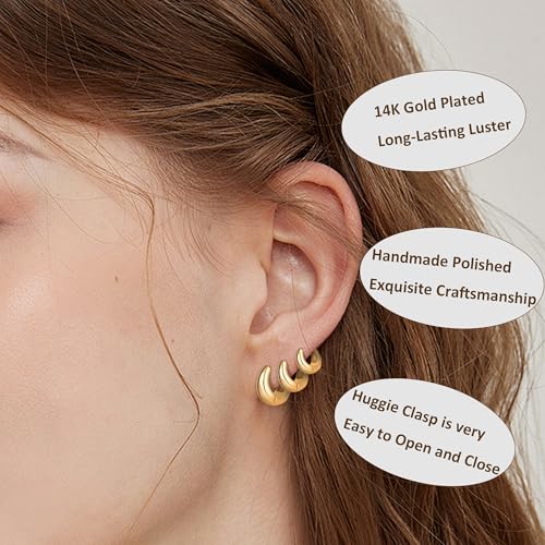 Wgoud Small Gold Hoop Earrings Set for Women, 6 Pairs 14K Gold Plated Hypoallergenic Lightweight Huggie Hoops Earrings, Trendy Cartilage Cubic Zirconia Earrings for Women Gifts. - color: 01Gold