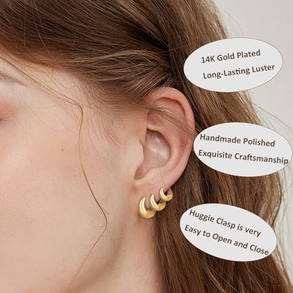 Wgoud Small Gold Hoop Earrings Set for Women, 6 Pairs 14K Gold Plated Hypoallergenic Lightweight Huggie Hoops Earrings, Trendy Cartilage Cubic Zirconia Earrings for Women Gifts. - color: 01Gold