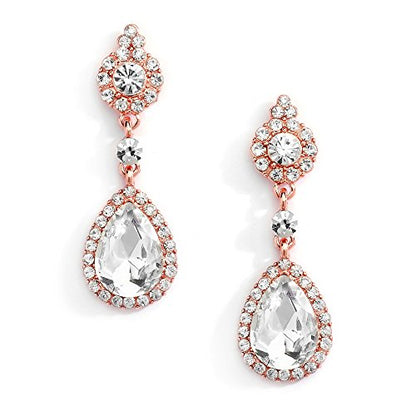 Mariell Black Crystal Teardrop Dangle Earrings, Jewlery for Brides, Bridesmaids, Prom and Wedding Parties - color: Rose Gold