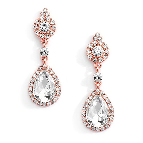 Mariell Black Crystal Teardrop Dangle Earrings, Jewlery for Brides, Bridesmaids, Prom and Wedding Parties - color: Rose Gold