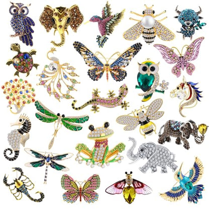 24 Pcs Vintage Animal Brooch Women Brooches Bulk Set Rhinestone Pin Crystal Brooch for Women Girls