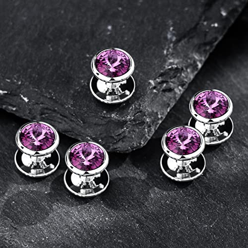 HAWSON Crystal Shirt Studs for Men's Tuxedo Shirt, Tuxedo Buttons for Birthday Wedding Party Christmas. - color: Purple