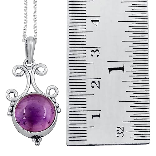 Natural Round Gemstone Pendant Necklace for Women, 925 Sterling Silver | Solitaire Birthstone Jewelry With 18 Inch Chain, Handmade Semi Precious Stone Pendant, Jewelry Gift for Mom, Wife & Sister - color: Amethyst