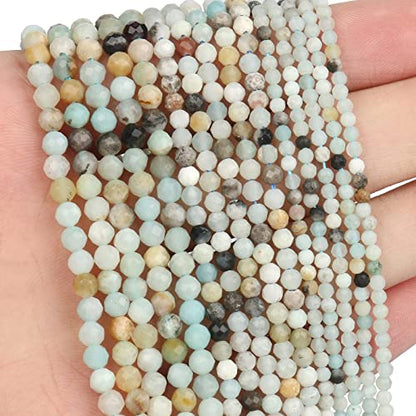 120pcs 3mm Natural Amazonite Gemstone Beads Faceted Round Loose Stone Beads for Jewelry Making - color: Amazonite, size: 2.8-3.3mm
