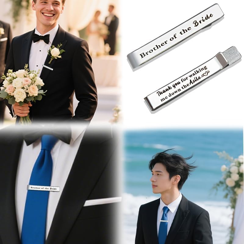 Brother of The Bride Gifts from Brides Sisters Wedding Tie Clip Gifts for Brothers Wedding Bridal Party Gift for Brother Sibling Double Sided Engraved Tie Bar For Bro Cousin