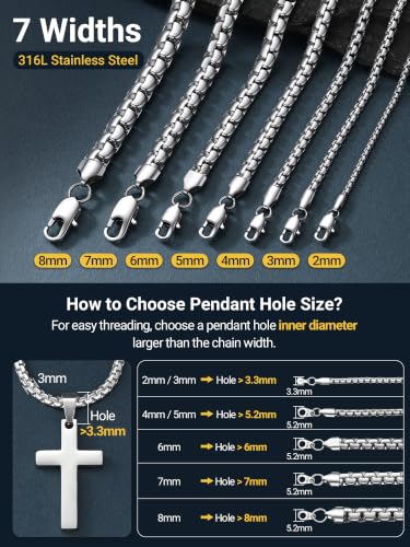 PROSTEEL Stainless Steel Flat Box Link Chain Necklace for Men | Silver/Black/18K Gold Plated,2/3/4/5/6/7/8mm Width Chain with Strong Lobster Clasp/Waterproof Men Women Jewelry with Gift Box - size: 30 inch(76cm), style: 2mm-Elegant Silver
