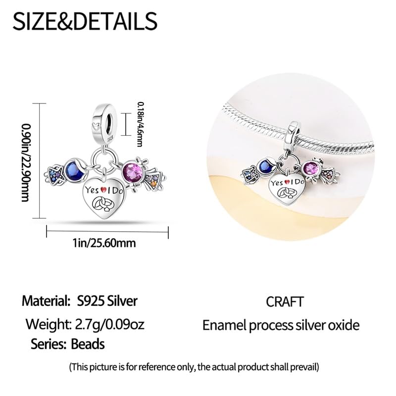 CYCUFF 925 Sterling Silver Charms Suitable for Bracelet Pendants Beads, Charm Necklaces Jewellery Gift for Women - color: Three Piece Charm Set