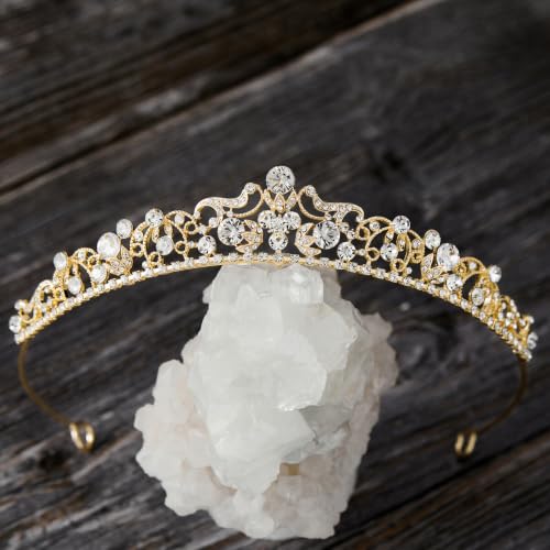 SWEETV Wedding Tiaras and Crowns, Rhinestone Bridal Crown Princess Tiara Headpieces for Women - color: Gold
