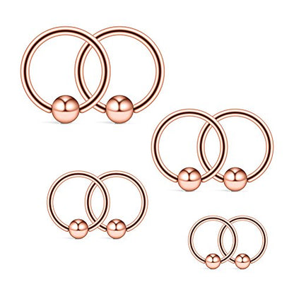20G 16G 14G 12G Surgical Steel Captive Bead Nose Hoop Septum Earring Eyebrow Tongue Lip Nipple Helix Tragus Piercing Rings 8mm,10mm,12mm,14mm - color: 4PRS - Rose Gold