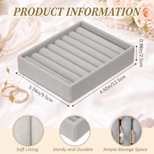 6 Pcs Small Jewelry Tray-ring Organizer Velvet Rings Earring Display Tray Mini Storage Insert Holder 7 Slots for Drawer (Grey) - color: Grey