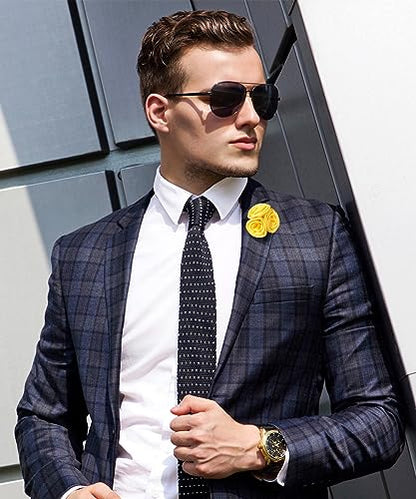 Premium Trio Cluster Flower Lapel Pin - Formal Boutonniere for Men, Flower Brooch Pin - color: Yellow