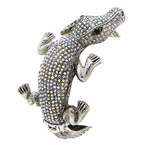 Rosemarie & Jubalee Women's Stunning Crystal Rhinestone Pave Alligator Hinged Cuff Bangle Bracelet, 6.5"