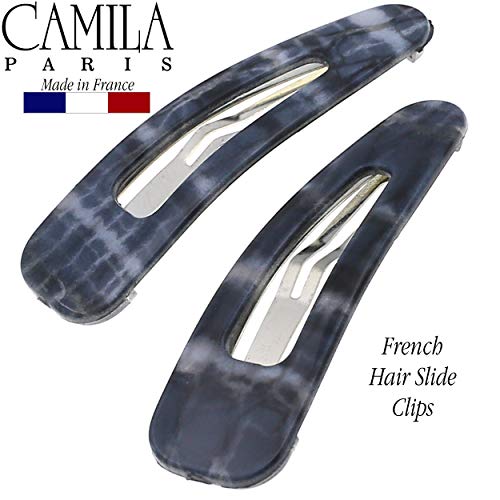 Camila Paris CP3094 French Hair Barrettes Clips, Snap Hair Slides Clic Clac for Women, Styling Girls Side Slide-in Metal Snap Pin Hair Accessories for Women. Strong Hold, No Slip Grip, Made in France - color: Gray 2"