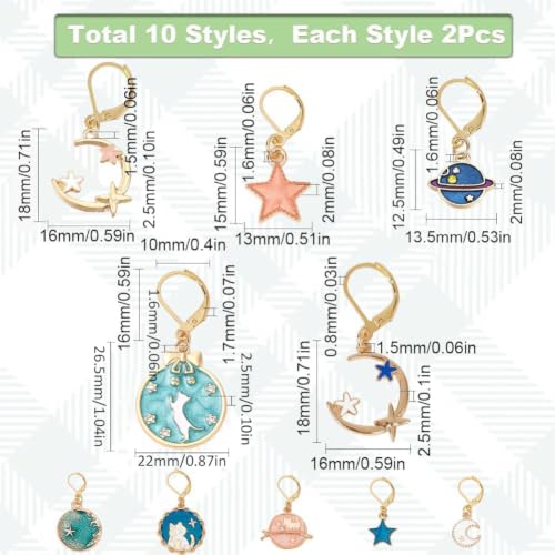 SUNNYCLUE 1 Box 20Pcs Stitch Markers Crochet Stitch Marker Cute Planet Moon Star Enamel Charms Clip On Removable Lobster Clasp Zipper Pull Charm Locking Knitting Markers for Weaving Sewing Quilting - color: 20pcs Planet Stitch Markers With Upgraded Gift B
