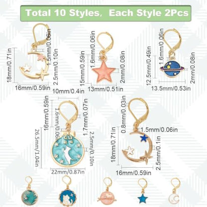 SUNNYCLUE 1 Box 20Pcs Stitch Markers Crochet Stitch Marker Cute Planet Moon Star Enamel Charms Clip On Removable Lobster Clasp Zipper Pull Charm Locking Knitting Markers for Weaving Sewing Quilting - color: 20pcs Planet Stitch Markers With Upgraded Gift B