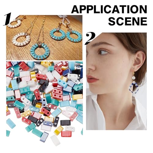 SUNNYCLUE 1 Box 800Pcs 8 Style 1/2 Tila Beads Double Hole Glass Tile Beads Bulk Glass Mini Flat Loose Spacer s for Jewelry Making DIY Craft Multi-Strand Embroidery Curtains Gift - color: 800pcs 8 Styles Opaque Glass Beads