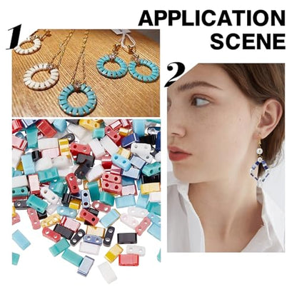 SUNNYCLUE 1 Box 800Pcs 8 Style 1/2 Tila Beads Double Hole Glass Tile Beads Bulk Glass Mini Flat Loose Spacer s for Jewelry Making DIY Craft Multi-Strand Embroidery Curtains Gift - color: 800pcs 8 Styles Opaque Glass Beads