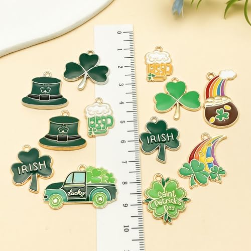 Youdiyla 24pcs Alloy enamel Irish Saint Patrick Festival set Pendant Jewelry Making DIY Keychain Earrings Pendant Various Design Charms for Jewelry Making Bracelets Necklace (SN1096) - color: SN1096