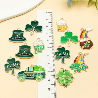 Youdiyla 24pcs Alloy enamel Irish Saint Patrick Festival set Pendant Jewelry Making DIY Keychain Earrings Pendant Various Design Charms for Jewelry Making Bracelets Necklace (SN1096) - color: SN1096