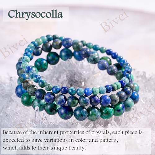 Bivei 6mm Beaded Bracelets for Women Handmade Semi Precious Natural Stone Stretch Elastic Jewelry Yoga Protection Gifts - color: Chrysocolla-Gentle Expression, size: Medium 6.8-7.3 inch