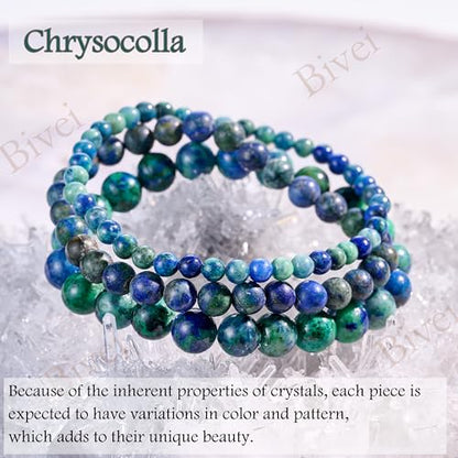 Bivei 6mm Beaded Bracelets for Women Handmade Semi Precious Natural Stone Stretch Elastic Jewelry Yoga Protection Gifts - color: Chrysocolla-Gentle Expression, size: Medium 6.8-7.3 inch