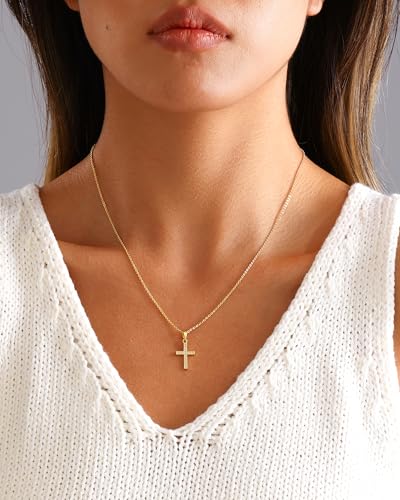 Cross Necklace for Women, 14K Gold Plated Cubic Zirconia Cross Pendant Necklace, Trendy Christian Jewelry Gifts for Baptism First Communion Christmas - color: Style J - Gold