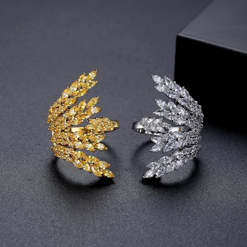 18K Gold Plated Rings for Women and Teen Girls Non Tarnish Cubic Zirconia Fidget Ring Butterfly/Snake/Mesh/Cross/Crown Knuckle Ring Open Adjustable Statement Stacking Chunky Rings - color: Silver Wheat Ears
