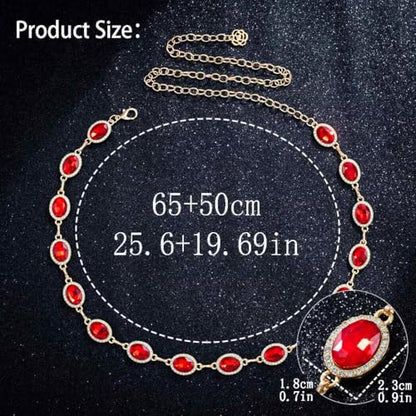 Red Rhinestone waist chain for Women Western Belt Golden Jewelry Chain - color: Red