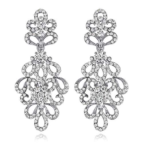 Wedding Teardrop Dangle Earrings Crystal Rhinestone Beaded Chandelier Earrings for Brides Gold - color: C-clear