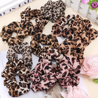 KICOSY 12 Pack Leopard Print Scrunchies Set - 6 Styles of Cheetah & Leopard Hair Ties for Daily Looks, Workouts, Party Outfits - color: leopard
