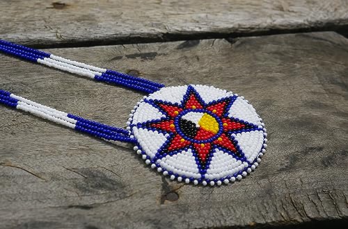 Handmade Native American Style Tribal ethnic Seed Bead Beaded Layered Medallion Necklace - color: 4 Direction Star