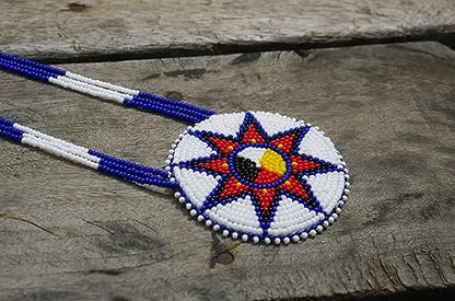 Handmade Native American Style Tribal ethnic Seed Bead Beaded Layered Medallion Necklace - color: 4 Direction Star