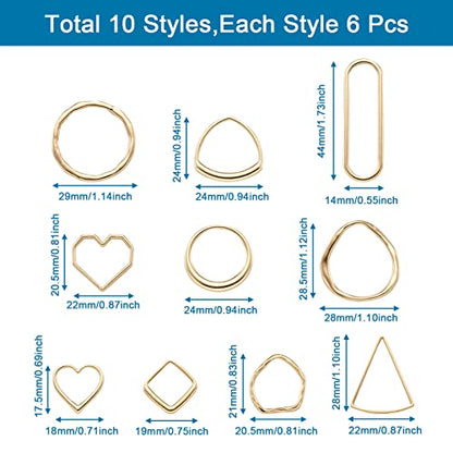 Elecrelive 60Pcs Light Gold Linking Rings Heart Rhombus Hollow Frame Charm | Heart Rhombus Oval Connector Charms Earring Findings Open Bezels for Earrings Bracelet Necklace Macrame Making - color: Light Gold 10 Styles