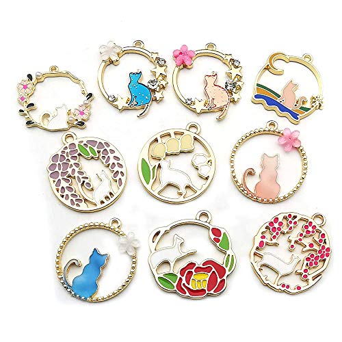 20 pcs Gold Plated Enamel Flower Cat Charms Pendant for Jewelry Making Necklace Bracelet Earring and Slime DIY Jewelry Accessories Charms (M451)