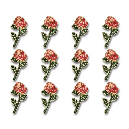 SHOP AWARDS AND GIFTS Rose Flower Enamel Metal Lapel Pin, Retro Pins for Clothes, - style: Red Rose, Pack of 12