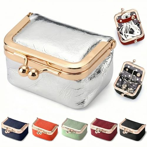 Zivyes Mini Jewelry Box Travel Small Coin Purse Organizer Case Genuine Leather Tiny Size (silver) - color: silver