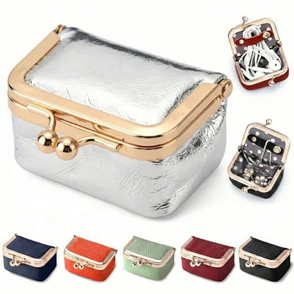 Zivyes Mini Jewelry Box Travel Small Coin Purse Organizer Case Genuine Leather Tiny Size (silver) - color: silver