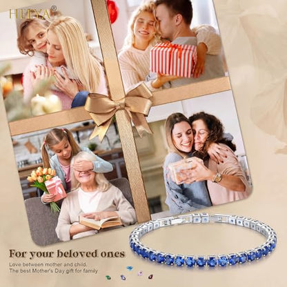 HEEYA Birthstone Silver/Gold Plated Tennis Bracelets, Adjustable 4mm CZ Tennis Bracelets for Women, Fashion Jewelry Wedding Gift Size 6.8 inch+1 inch Extender - color: 09 September Sapphire
