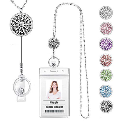 Retractable Lanyards for ID Badges, Teacher Lanyard with ID Holder | Nurse Badge Reels, Silver Chain Long Keychain Lanyard ID Badge Holder Sparkle Diffuser Necklace Appreciation Gifts - color: 2-retractable-sparkle