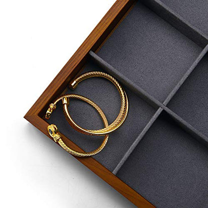 Oirlv Solid Wood Jewelry Tray,Jewelry Drawer Organizer,12 Grid(Grey) | Stackable Design,for Jewelry Necklaces Bracelets and Watches,Organizing and Presentinge Legantly on Dressers&in Dresser - color: Grey 12 grid tray