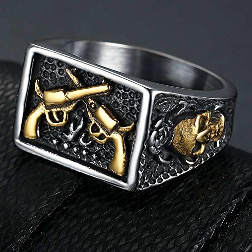 Jude Jewelers Stainless Steel Gun Military Milita Army Western Cowboy Signet Style Biker Ring - color: Gold