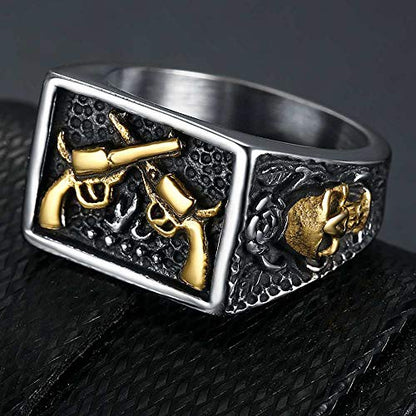 Jude Jewelers Stainless Steel Gun Military Milita Army Western Cowboy Signet Style Biker Ring - color: Gold